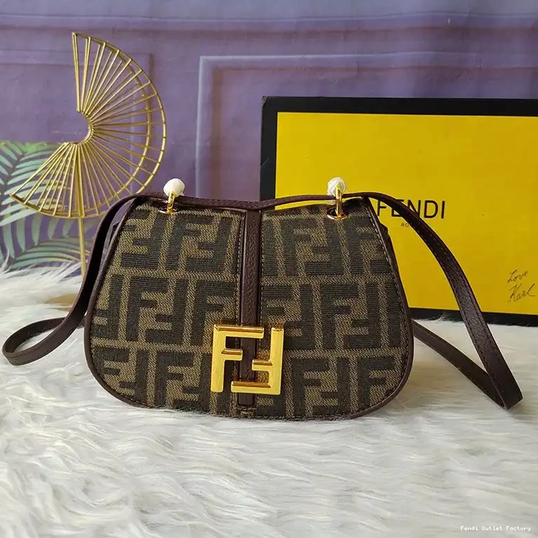 Vintage HOT In Bag Motif Brown Fabric Mini Fendi C'mon FF 0429